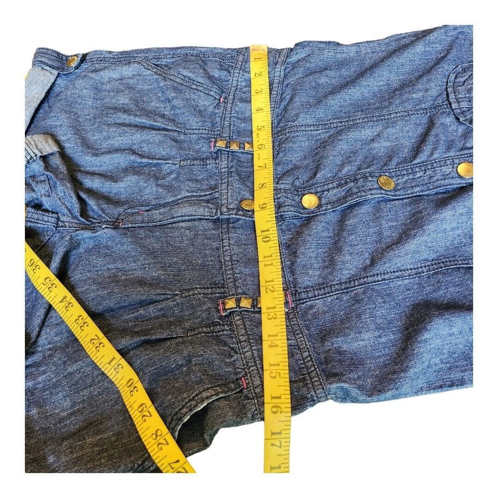 Womens Southpole Blue‎ Denim Romper Jumper Sz Medium Gold Sequin Y2K Shorts Logo - Picture 7 of 13